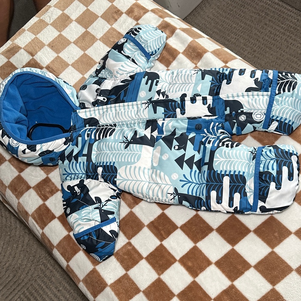 Columbia Blue and White Baby Snowsuit with Bear Design